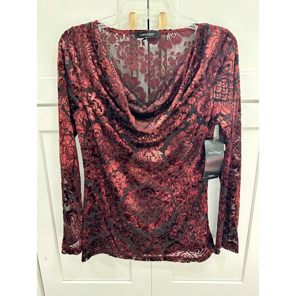 Karen Kane Tops - Karen Kane Womens Burgundy Burnout Velvet Damask Cowl Neck Top Size M New